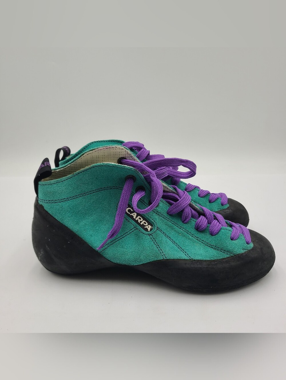 B28 Scarpa Brio Shoes Womens 37 US 6 High Top Turquoise Suede Climbing *